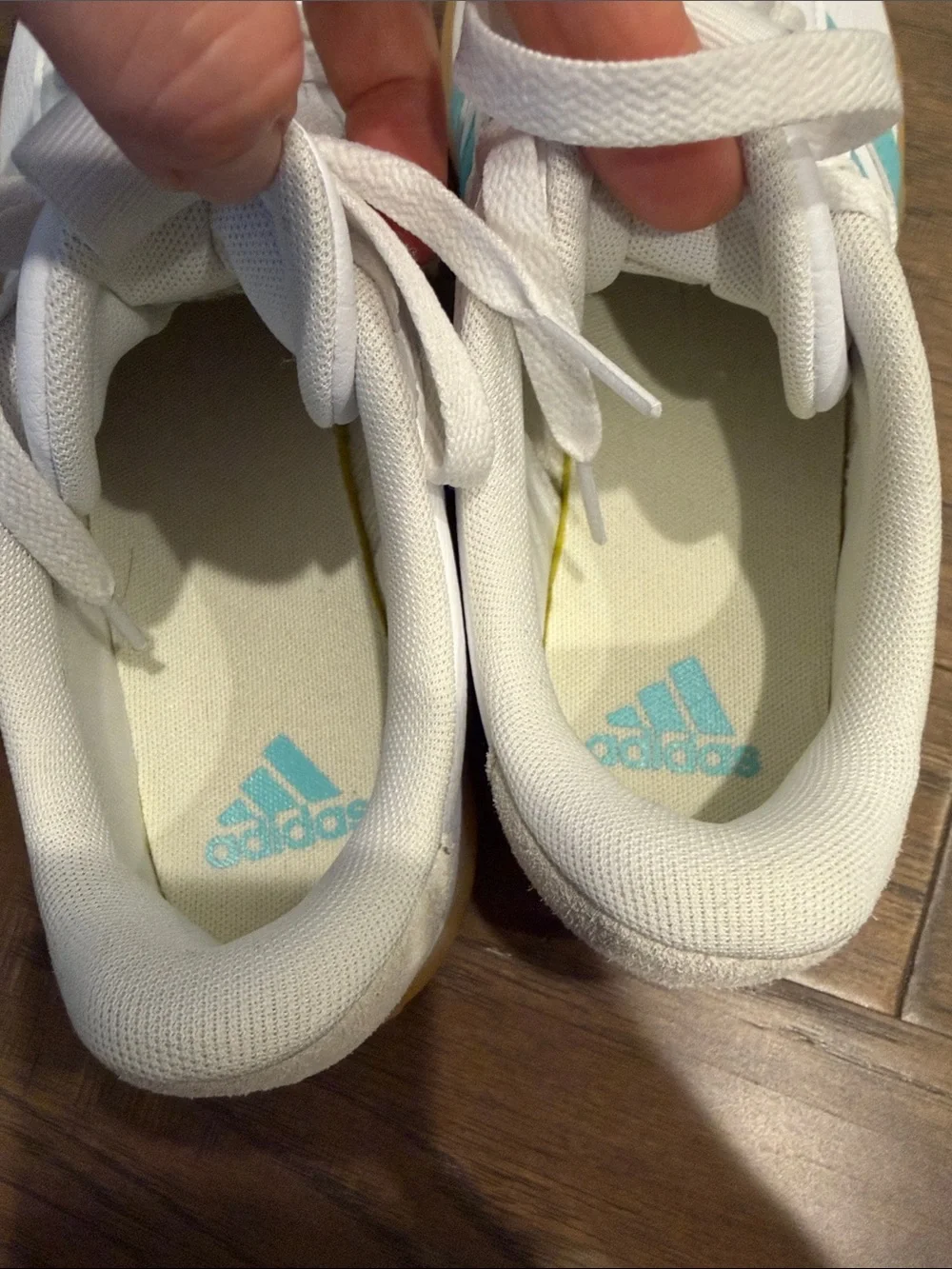 Adidas VL Court Women’s White Sneakers with Teal Stripes Worn once